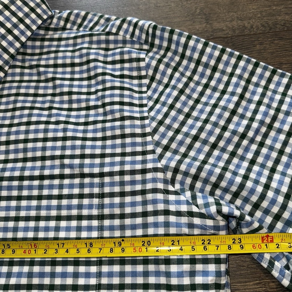 Stafford Mens 2XL Oxford Dress Shirt Button Up Cotton Green Blue Gingham Plaid - Picture 15 of 16